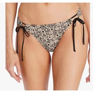 Robin Piccone Swim Bottoms Aubrey Side Tie Bikini Size Large Black Ivory NWOT